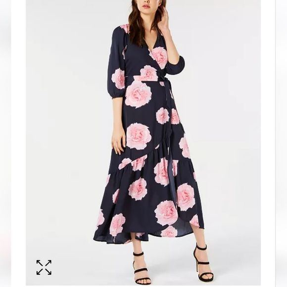 Bar III Floral Print Flounce Wrap Dress Maxi Length Size M - Picture 1 of 13